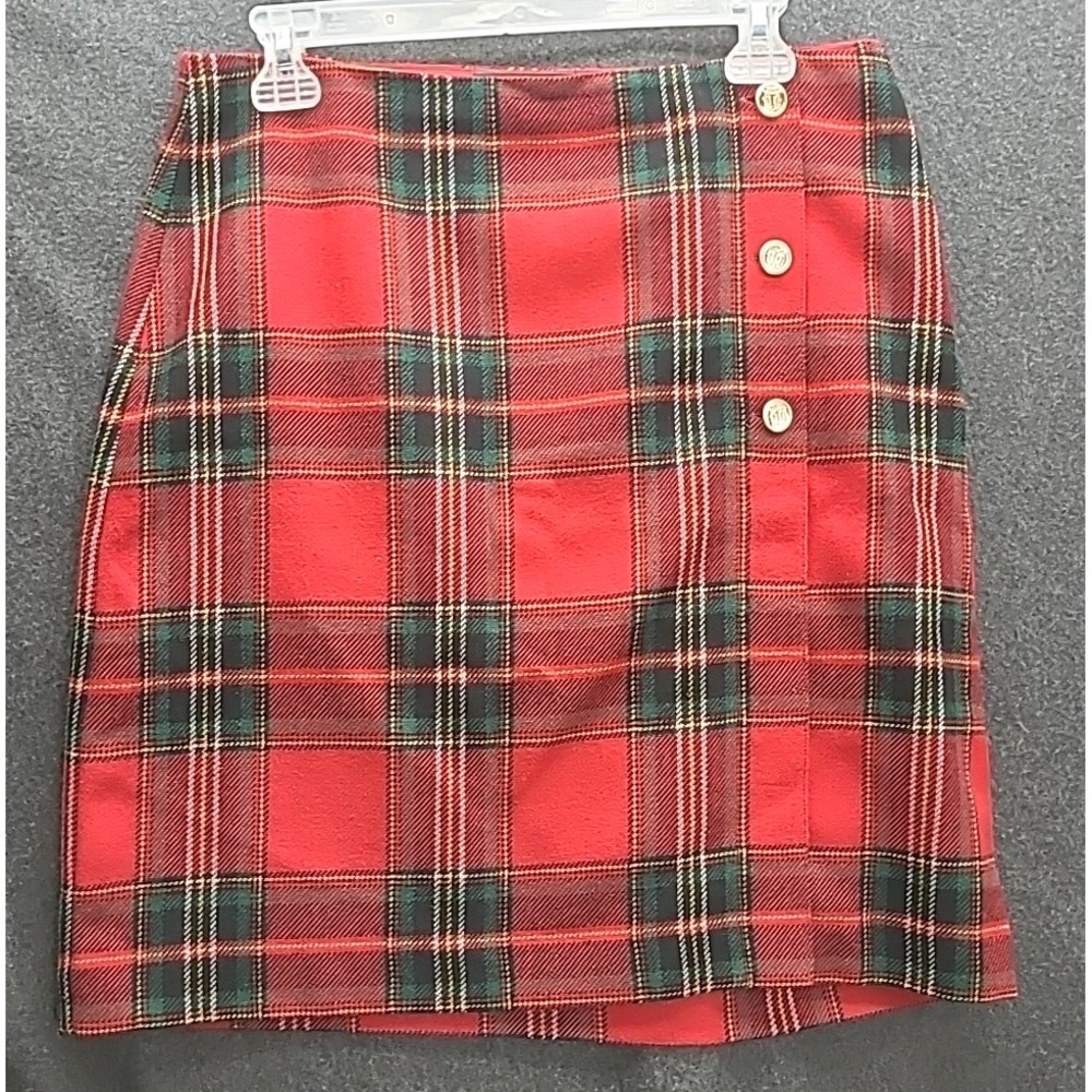 Talbots Tartan Plaid Pencil Skirt Size 8‎  Wool Blend Gold Buttons Preppy